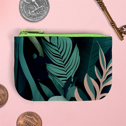 Green Nature Bohemian Painting Leaves Foliage Mini Coin Purse from ArtsNow.com Front