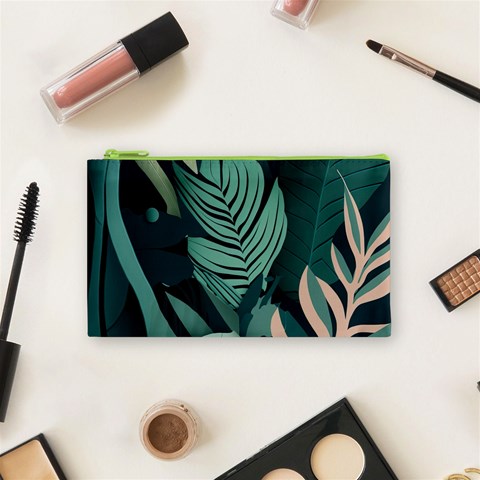 Green Nature Bohemian Painting Leaves Foliage Cosmetic Bag (Small) from ArtsNow.com Front