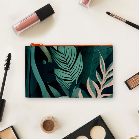 Green Nature Bohemian Painting Leaves Foliage Cosmetic Bag (Small) from ArtsNow.com Front