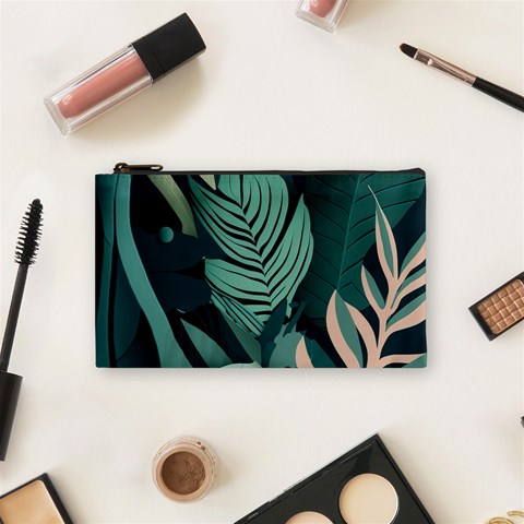 Green Nature Bohemian Painting Leaves Foliage Cosmetic Bag (Small) from ArtsNow.com Front