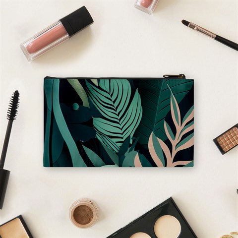 Green Nature Bohemian Painting Leaves Foliage Cosmetic Bag (Small) from ArtsNow.com Back