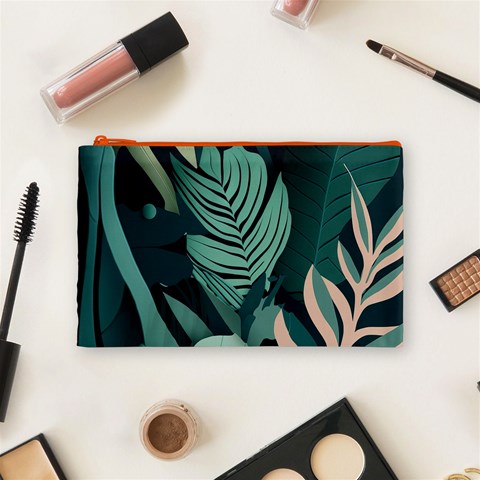 Green Nature Bohemian Painting Leaves Foliage Cosmetic Bag (Medium) from ArtsNow.com Front