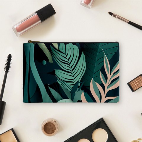 Green Nature Bohemian Painting Leaves Foliage Cosmetic Bag (Medium) from ArtsNow.com Front