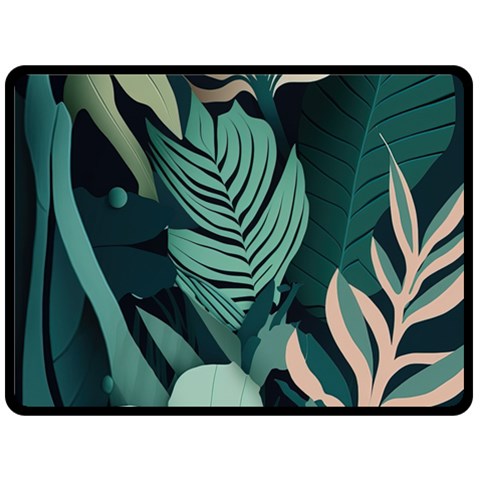 Green Nature Bohemian Painting Leaves Foliage One Side Fleece Blanket (Large) from ArtsNow.com 80 x60  Blanket Front