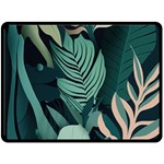 Green Nature Bohemian Painting Leaves Foliage One Side Fleece Blanket (Large)