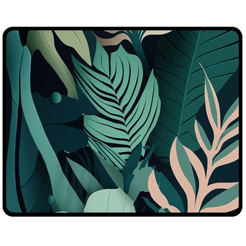 Green Nature Bohemian Painting Leaves Foliage One Side Fleece Blanket (Medium) from ArtsNow.com 60 x50  Blanket Front