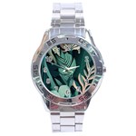 Green Nature Bohemian Painting Leaves Foliage Stainless Steel Analogue Watch