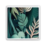 Green Nature Bohemian Painting Leaves Foliage Memory Card Reader (Square)