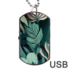 Green Nature Bohemian Painting Leaves Foliage Dog Tag USB Flash (Two Sides) from ArtsNow.com Back