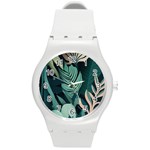 Green Nature Bohemian Painting Leaves Foliage Round Plastic Sport Watch (M)