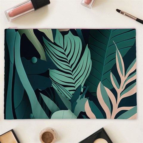 Green Nature Bohemian Painting Leaves Foliage Cosmetic Bag (XXL) from ArtsNow.com Front