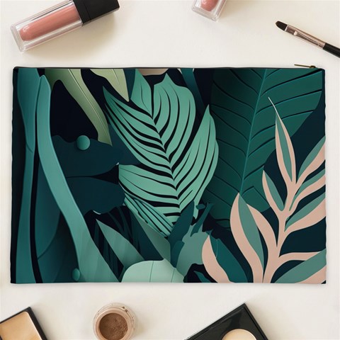 Green Nature Bohemian Painting Leaves Foliage Cosmetic Bag (XXL) from ArtsNow.com Back