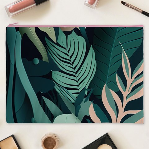Green Nature Bohemian Painting Leaves Foliage Cosmetic Bag (XXXL) from ArtsNow.com Front