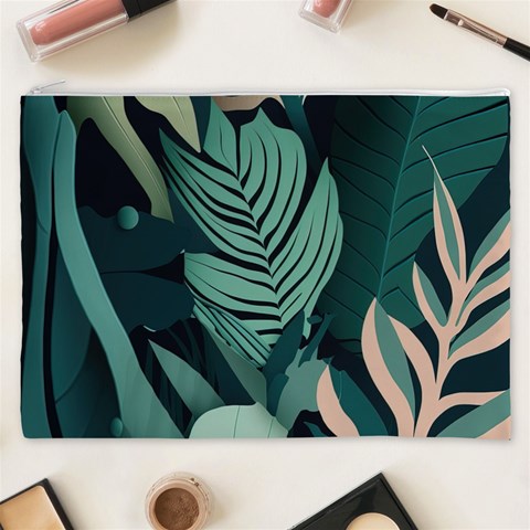 Green Nature Bohemian Painting Leaves Foliage Cosmetic Bag (XXXL) from ArtsNow.com Front