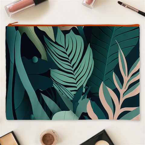 Green Nature Bohemian Painting Leaves Foliage Cosmetic Bag (XXXL) from ArtsNow.com Front