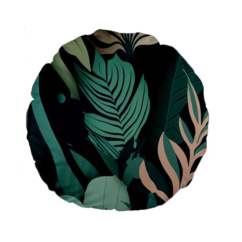 Green Nature Bohemian Painting Leaves Foliage Standard 15  Premium Round Cushions from ArtsNow.com Front