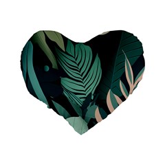 Green Nature Bohemian Painting Leaves Foliage Standard 16  Premium Heart Shape Cushions from ArtsNow.com Back