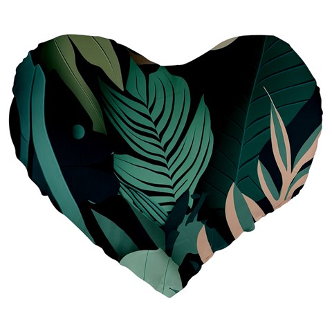 Green Nature Bohemian Painting Leaves Foliage Large 19  Premium Heart Shape Cushions from ArtsNow.com Front