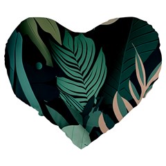 Green Nature Bohemian Painting Leaves Foliage Large 19  Premium Heart Shape Cushions from ArtsNow.com Back