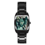 Green Nature Bohemian Painting Leaves Foliage Stainless Steel Barrel Watch