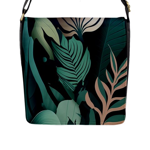 Green Nature Bohemian Painting Leaves Foliage Flap Closure Messenger Bag (L) from ArtsNow.com Front
