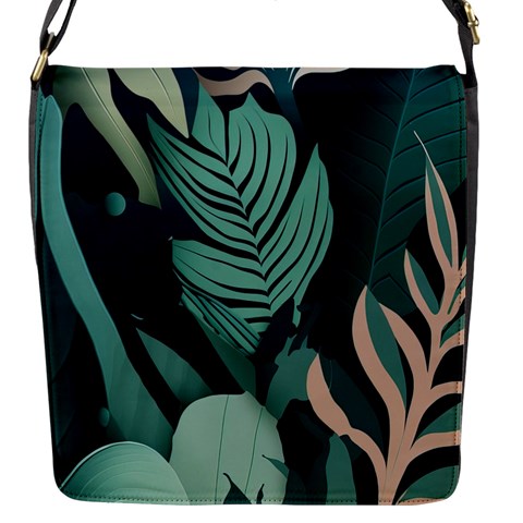 Green Nature Bohemian Painting Leaves Foliage Flap Closure Messenger Bag (S) from ArtsNow.com Front