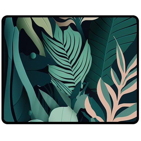 Green Nature Bohemian Painting Leaves Foliage Fleece Blanket (Medium) from ArtsNow.com 58.8 x47.4  Blanket Front