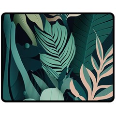 Green Nature Bohemian Painting Leaves Foliage Fleece Blanket (Medium) from ArtsNow.com 58.8 x47.4  Blanket Back