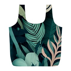 Green Nature Bohemian Painting Leaves Foliage Full Print Recycle Bag (L) from ArtsNow.com Back