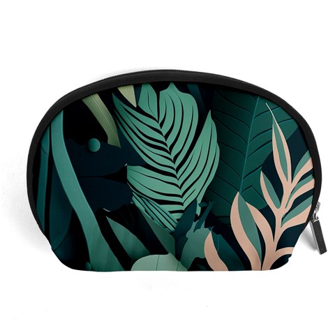 Green Nature Bohemian Painting Leaves Foliage Accessory Pouch (Large) from ArtsNow.com Front