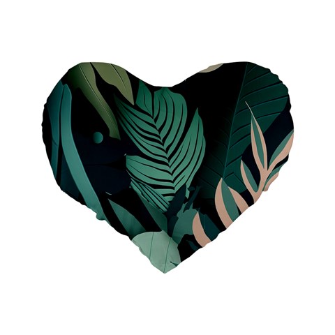 Green Nature Bohemian Painting Leaves Foliage Standard 16  Premium Flano Heart Shape Cushions from ArtsNow.com Back