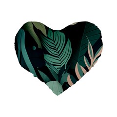 Green Nature Bohemian Painting Leaves Foliage Standard 16  Premium Flano Heart Shape Cushions from ArtsNow.com Back