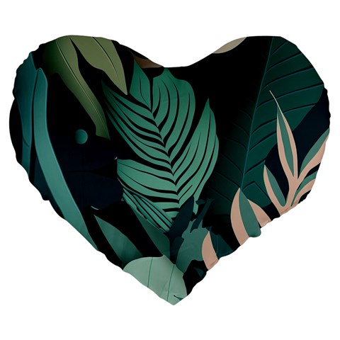 Green Nature Bohemian Painting Leaves Foliage Large 19  Premium Flano Heart Shape Cushions from ArtsNow.com Front