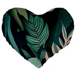 Green Nature Bohemian Painting Leaves Foliage Large 19  Premium Flano Heart Shape Cushions