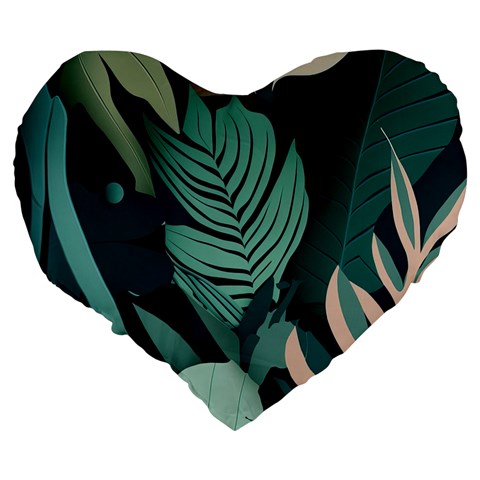Green Nature Bohemian Painting Leaves Foliage Large 19  Premium Flano Heart Shape Cushions from ArtsNow.com Back