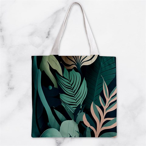 Green Nature Bohemian Painting Leaves Foliage Zipper Grocery Tote Bag from ArtsNow.com Back