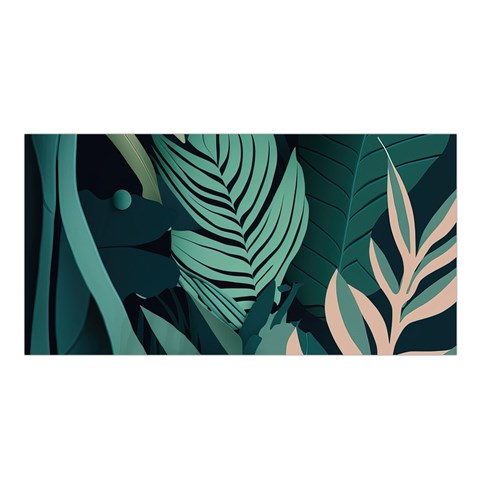 Green Nature Bohemian Painting Leaves Foliage Satin Shawl 45  x 80  from ArtsNow.com Front