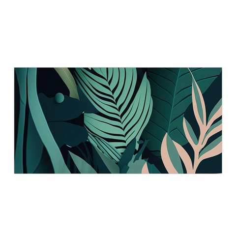 Green Nature Bohemian Painting Leaves Foliage Satin Wrap 35  x 70  from ArtsNow.com Front