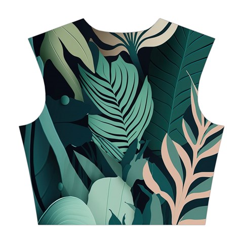 Green Nature Bohemian Painting Leaves Foliage Cotton Crop Top from ArtsNow.com Back