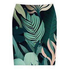 Green Nature Bohemian Painting Leaves Foliage Midi Wrap Pencil Skirt from ArtsNow.com Back