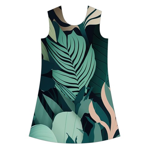 Green Nature Bohemian Painting Leaves Foliage Kids  Short Sleeve Velvet Dress from ArtsNow.com Front