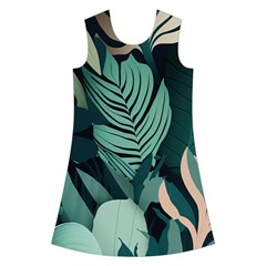 Green Nature Bohemian Painting Leaves Foliage Kids  Short Sleeve Velvet Dress from ArtsNow.com Front
