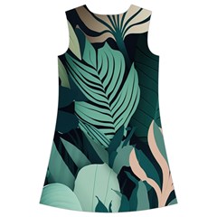 Green Nature Bohemian Painting Leaves Foliage Kids  Short Sleeve Velvet Dress from ArtsNow.com Back
