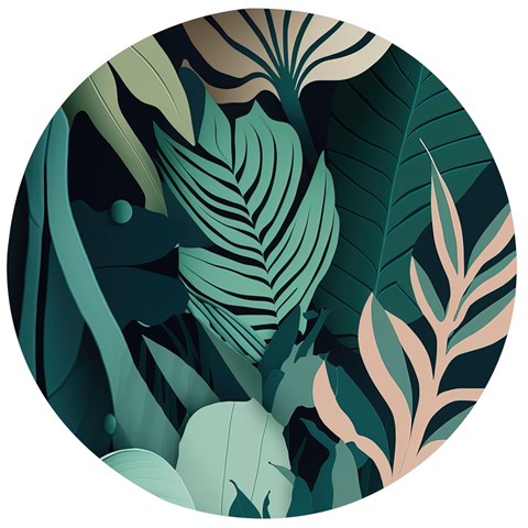 Green Nature Bohemian Painting Leaves Foliage Wooden Bottle Opener (Round) from ArtsNow.com Front
