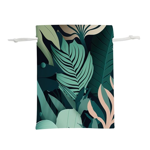 Green Nature Bohemian Painting Leaves Foliage Lightweight Drawstring Pouch (M) from ArtsNow.com Front