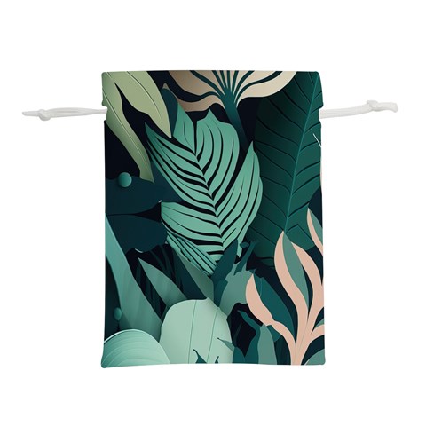 Green Nature Bohemian Painting Leaves Foliage Lightweight Drawstring Pouch (L) from ArtsNow.com Front