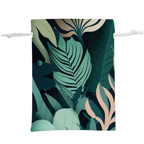 Green Nature Bohemian Painting Leaves Foliage Lightweight Drawstring Pouch (XL) from ArtsNow.com Front