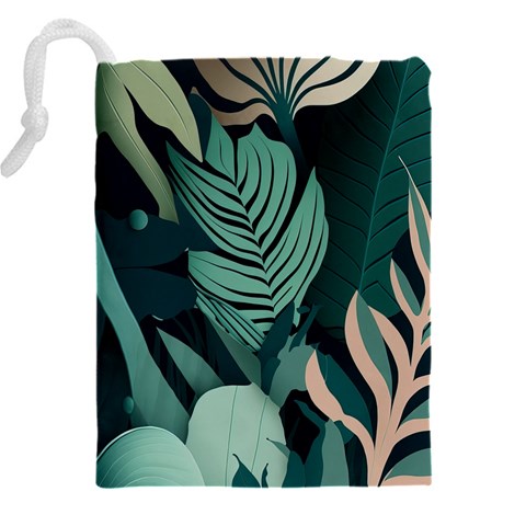 Green Nature Bohemian Painting Leaves Foliage Drawstring Pouch (4XL) from ArtsNow.com Back