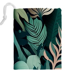 Green Nature Bohemian Painting Leaves Foliage Drawstring Pouch (5XL) from ArtsNow.com Back