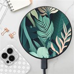 Green Nature Bohemian Painting Leaves Foliage Wireless Fast Charger(Black)